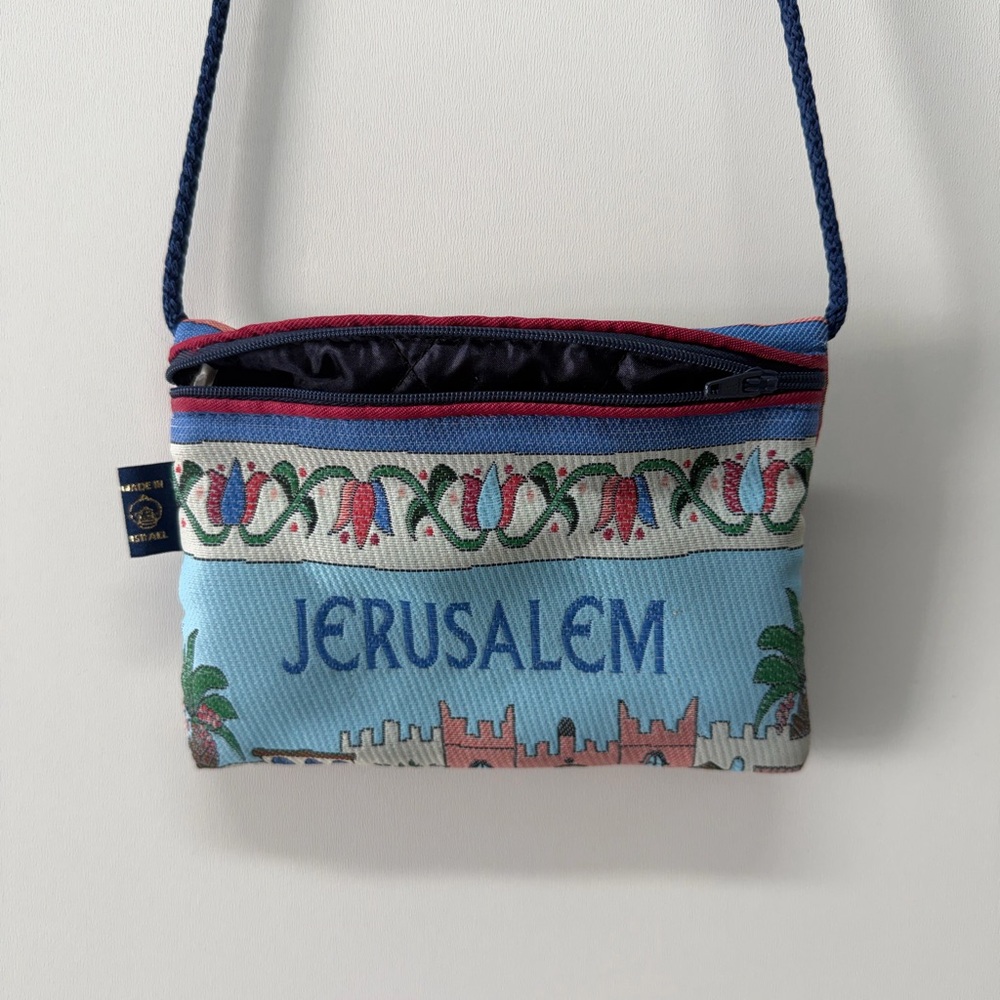 Jerusalem woven Crossbody Pouch in Light Blue